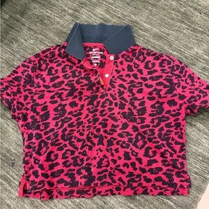 Womens Nike Golf  - Red Leopard Print Polo Crop Top loose fit